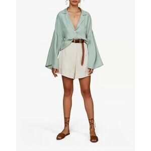 Anthropologie Sancia Annika Shirt Celadon Green Button Front Flare Sleeve Top XS